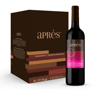 Picture of apres chocolate raspberry wine hit with bottle in front