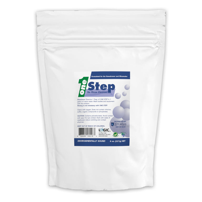 White bag with 'one step' label on a white background
